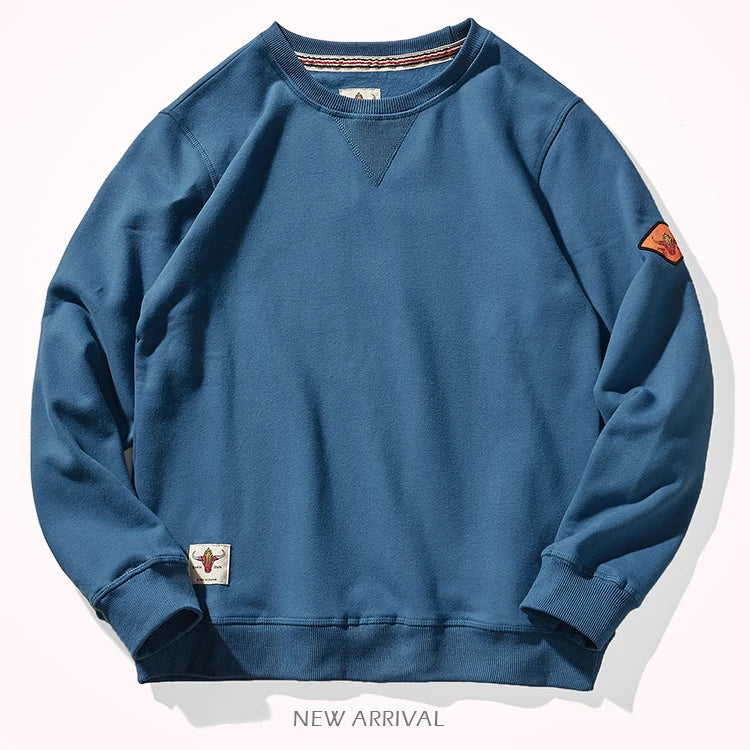 Round neck hoodless sweater for men 300g plush cotton solid color simple long sleeve spring and autumn Pullover Sports Top