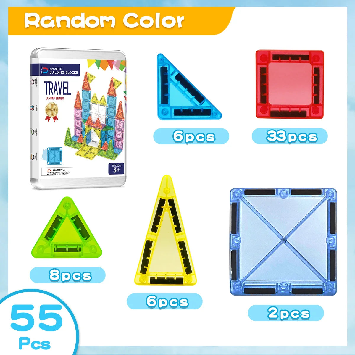 Mini Magnetic Building Blocks, Magnetic Tiles for Children, Travel-Friendly, Easy to Carry, Various Sizes, Combination Building Toys, Birthday and Holiday Gifts