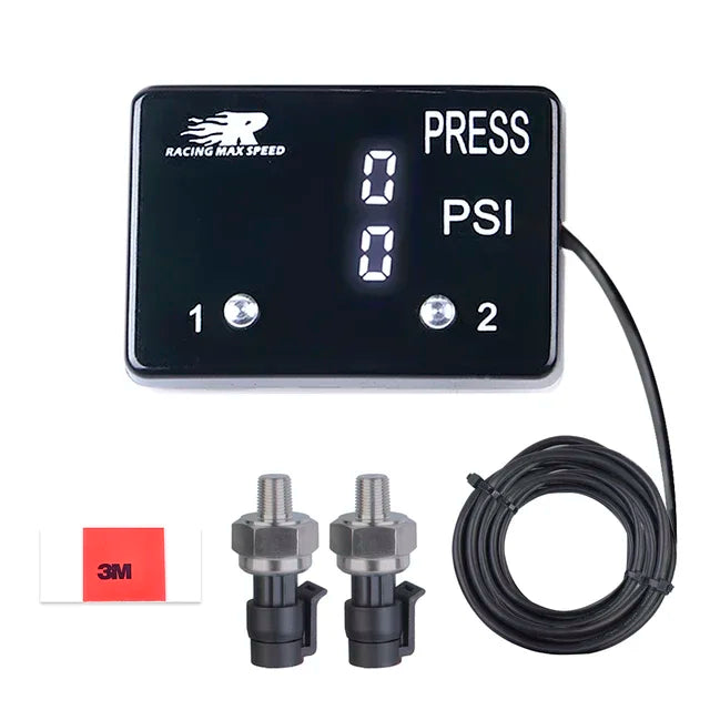 Square Dual display air pressure gauge PSI RED&Blue&White LED With 2pcs 1/8NPT pressure Sensors 0-232PSI