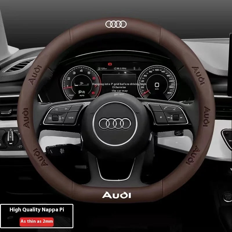 Car AntiSlip Carbon Fiber Leather Steering Wheel Cover, Audi A3 A4 A5 A6 A7 A8 Q1 Q2 Q3 Q5 Q7 Q8 S3 S4 S5 S6 RS3 RS4 RS5 TT
