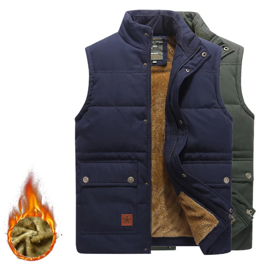Plus Size 8XL Male Fleece Lined Waistcoat Thick Warm Cargo Vests Men Brand Clothing Winter Vest Jackets Fur Mens Sleeveless Coat