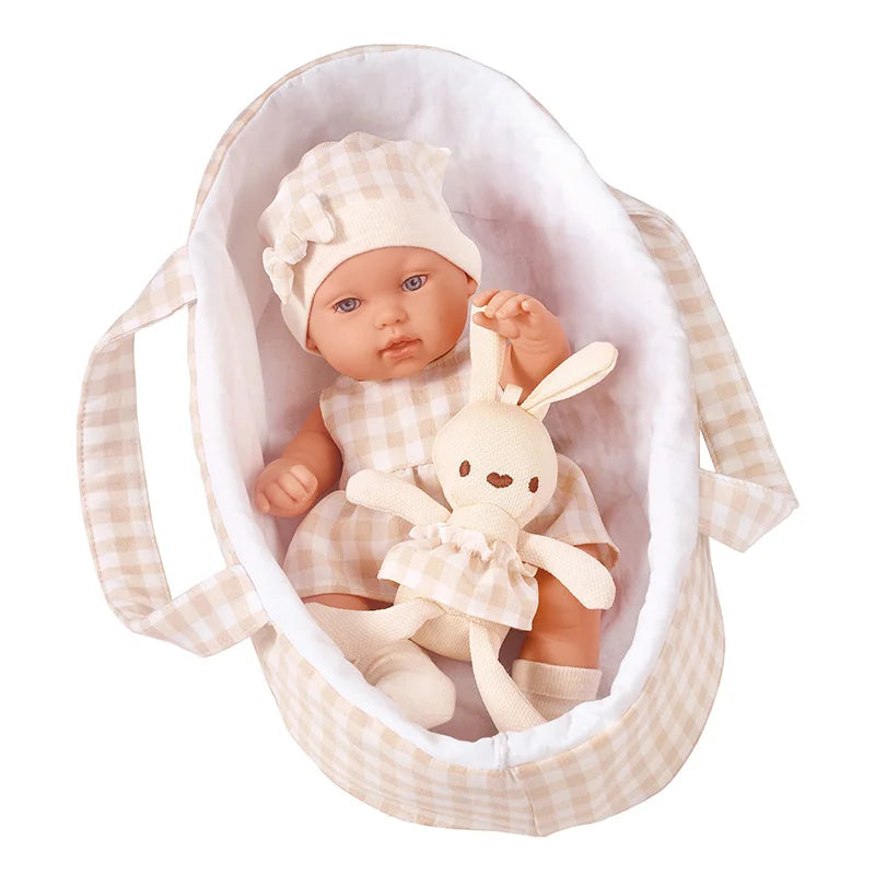 14inch 35cm Baby Doll with Clothes Cute Rabbit with Sleeping Basket Bebe Reborn Doll Kids Soothing Newborn Doll Girls Gift