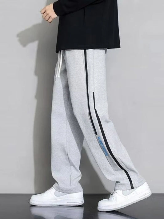 Men’s Straight Leg Sweatpants Loose Lightweight Casual Pants Spring Summer Stripe Patchwork Sports Joggers Trendy Long Trousers