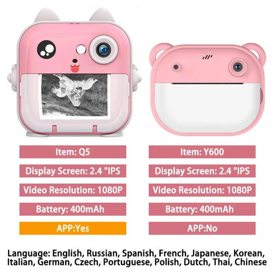 Children 1080P HD Digital Camera Toys Instant Print for Kids Thermal Print Camera Instant Print Photo Video With TF Memory Card
