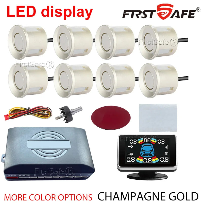 22mm Reversing Radar LED Parking Sensor Kit 6/8 Probes Multi Language Alarm Indicator 12 Colors Universal Auto Safety Accessorie