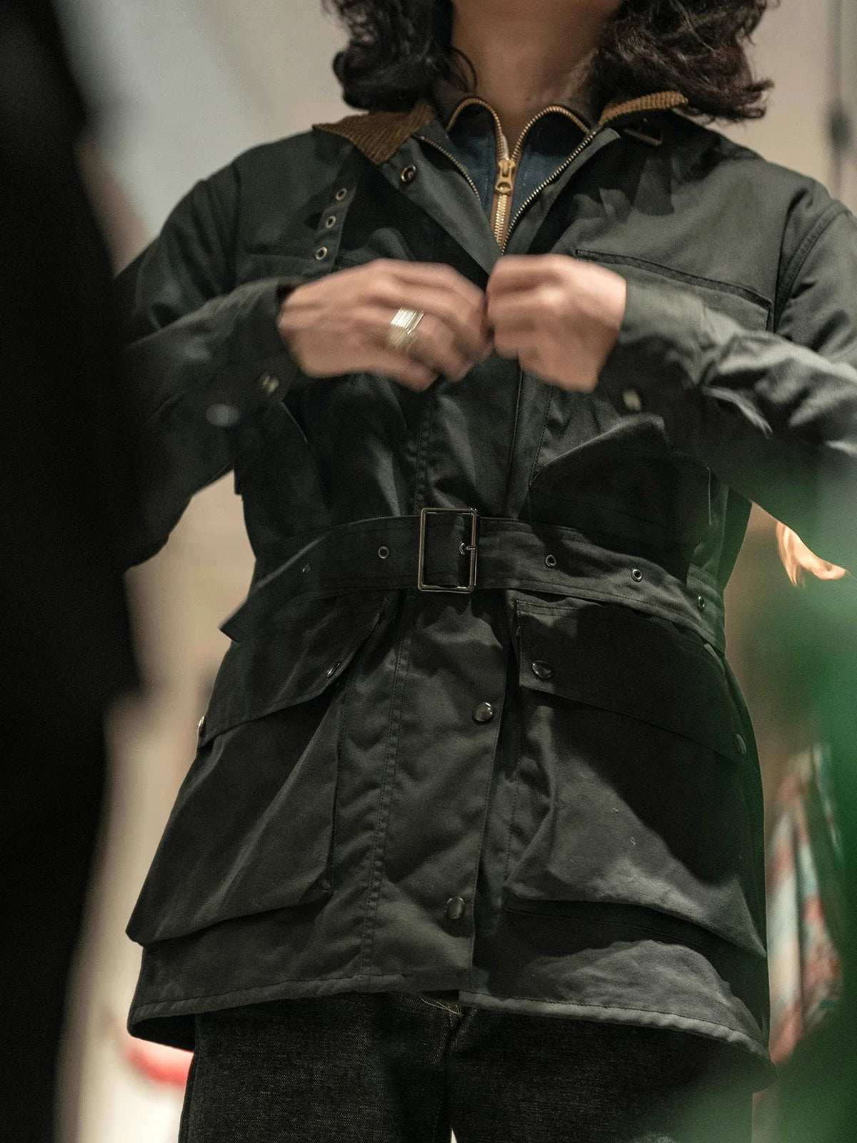 Non Stock International Wax Jacket Vintage Motorcycle Biker Coat with Multi-Pocket