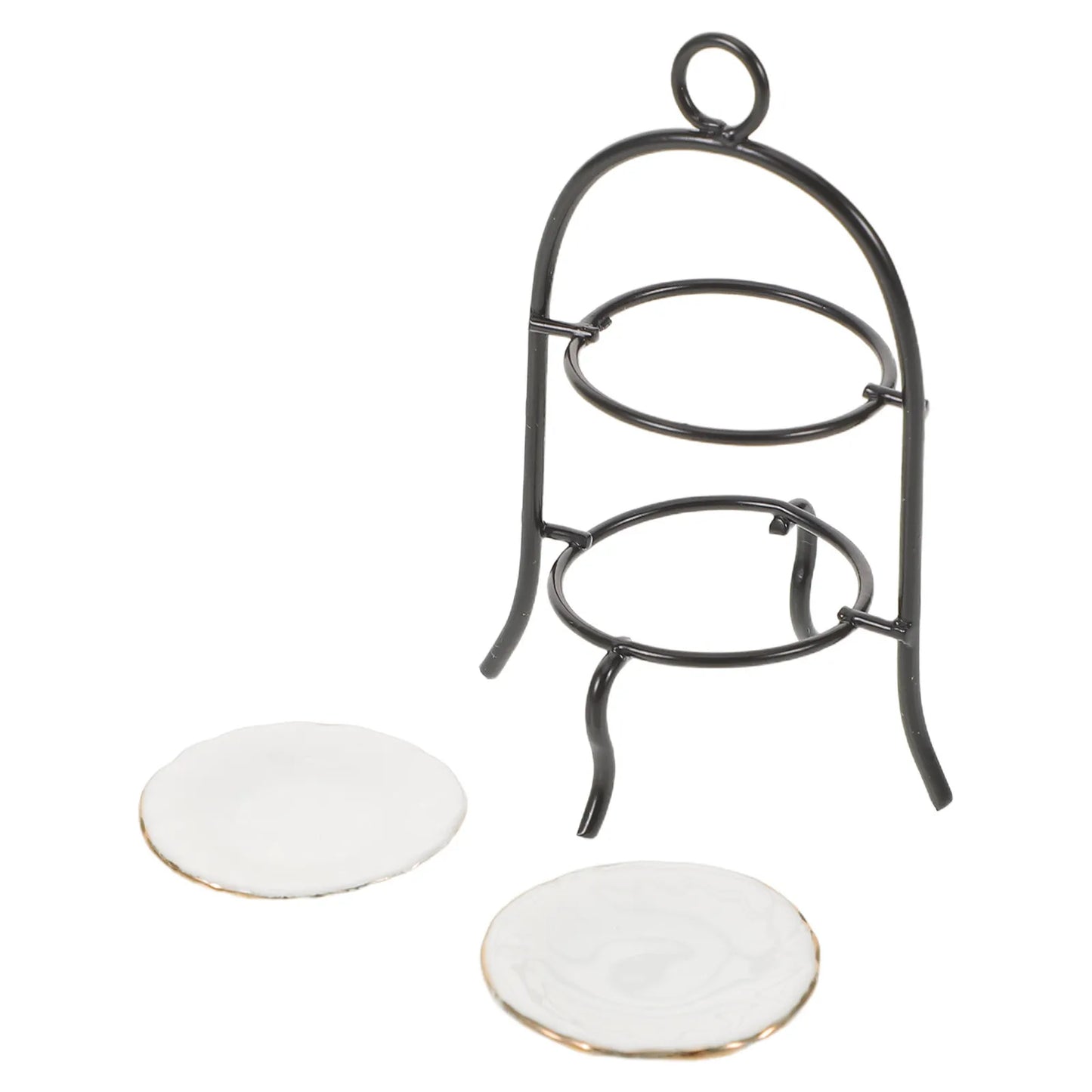 1Set Miniature 2-Tier Dessert Rack 1:12 Scale Kitchen Decor Tiny Cake Stand Cupcake Display Dollhouse Accessories