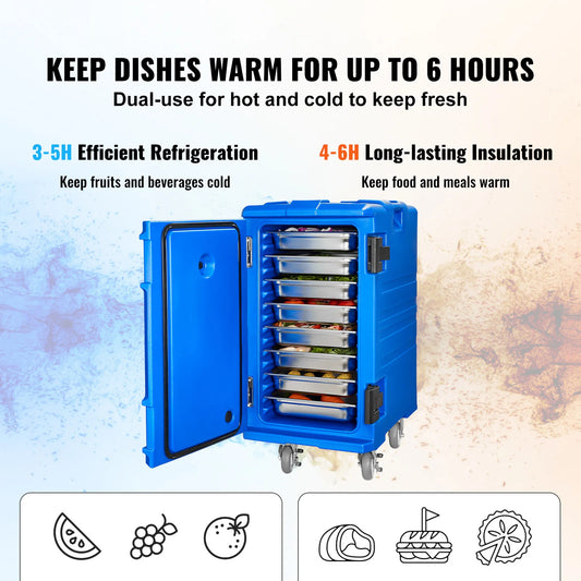 SucceBuy75-120 L Insulated Food Pan Carrier Food Box Front Loading Food Warmer with Handle&Double Buckles for Restaurant Canteen