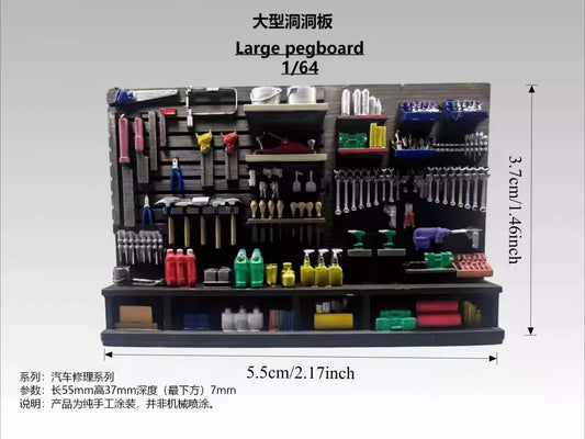 Diorama 1/64 Car Garage Accessories Large Wall-Mounted Pegboard Tool Storage Rack Model Props