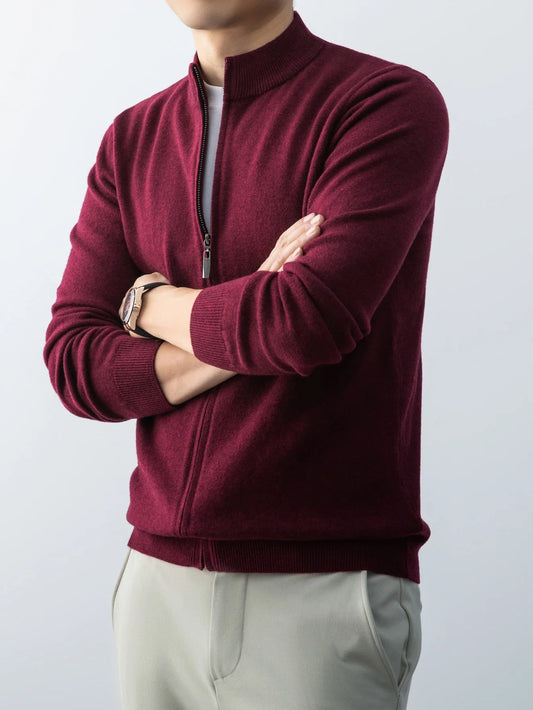 Wool Knitted Cardigan Men's 2026 New Spring and Autumn Fashion Stand-up Collar Top Casual Zipper Sweater Business Casual Jacket