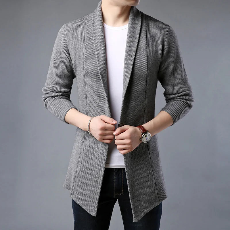 Top Grade New Brand Knit Fashion Cardigan Men Sweater Korean Woolen Casual Long Slim Fit Coats Japanese Jacket Men Clothes