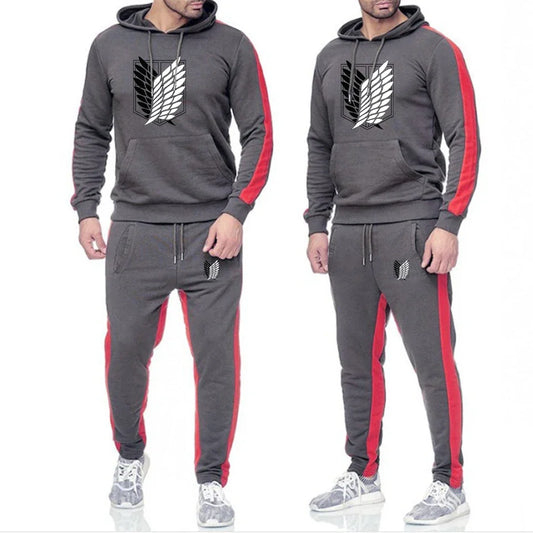 Autumn Winter Mens Tracksuit Print Casual Hooded Sweatshirt Sweatpants Set Outdoors Sports Jogging Mens Clothing DailySportswear