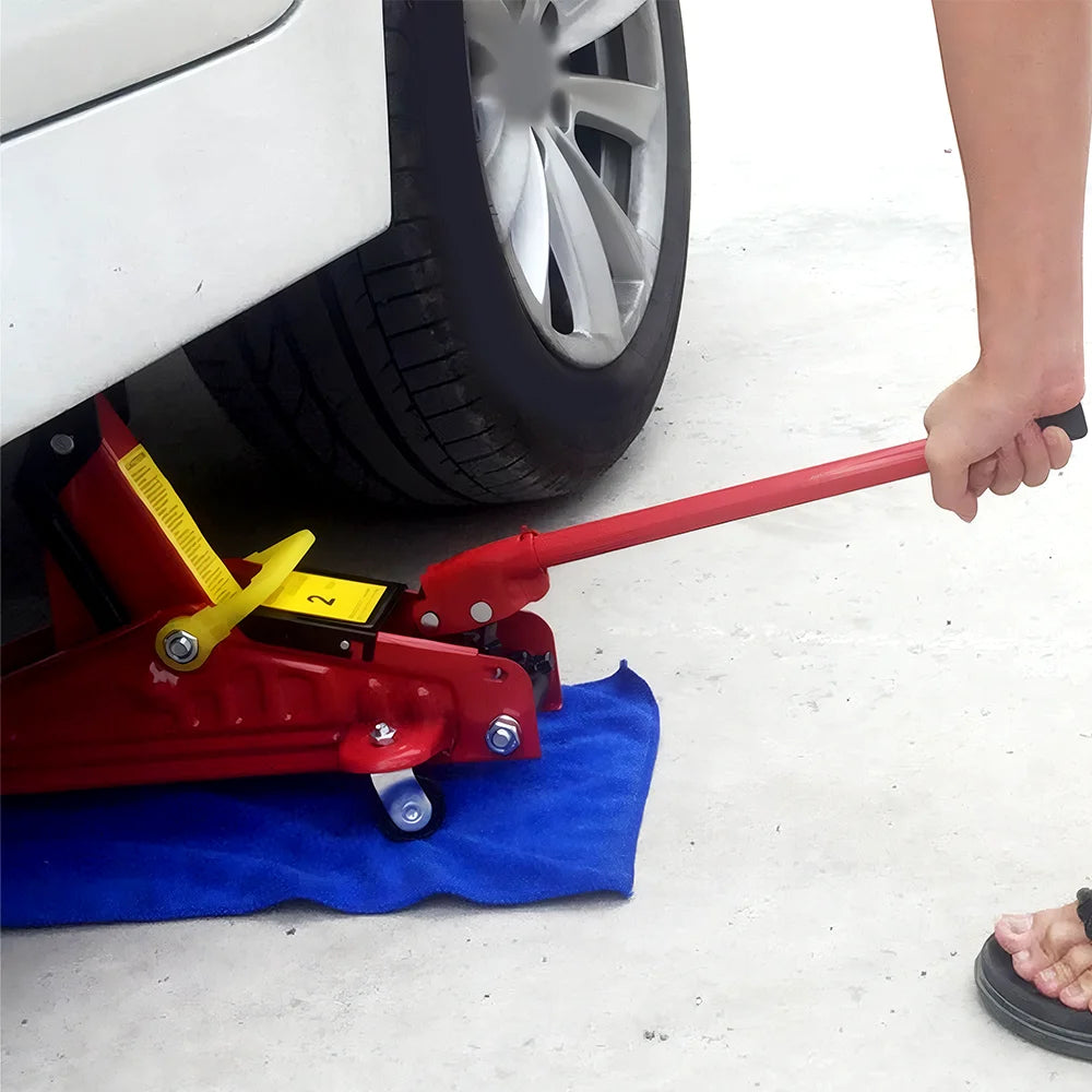 2T Hydraulic Floor Jack Trolley Low Profile Car Adjustable Lifting 135-320mm Equipped With 4 Metal Wheels