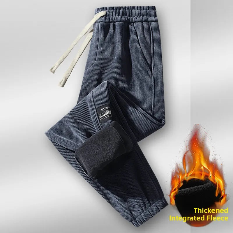 Men's Fleece Lined Thickened Loose Fit Casual Pants Autumn Winter Large Size Long Trousers Elastic Waist Workout Sweatpants