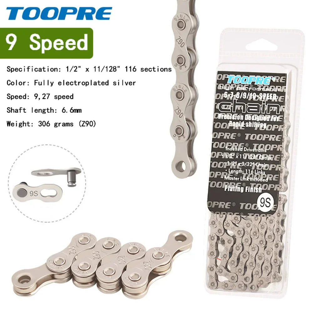 TOOPRE Bicycle chain 6 7 8 9 10 11 12 speed MTB Road bike Chain Single Speed Velocidade Electroplated Silver Golden Chain 116L