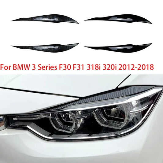 2pcs Car Headlight Eye Lid Covers ABS Carbon Headlight Lamp Eyebrows Trim Stickers for BMW 3 Series F30 F31 318i 320i 2012-2018