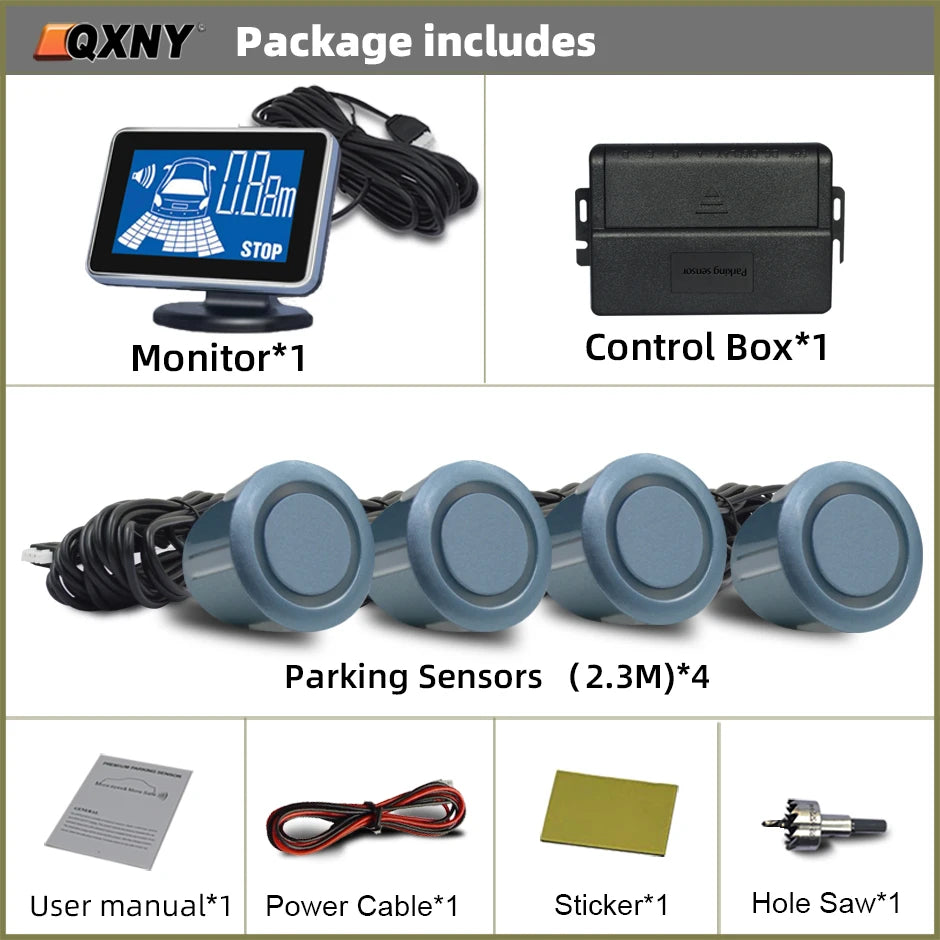 4 Parking Sensors System Backup Radar Reverse for Car Auto Vehicle Garage Parktronic Kit Distance Detection Buzzer Warn