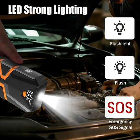 Portable 1000A Car Jump Starter & Air Compressor, Digital Tire Inflator, Emergency Power Bank with LED Flashlight for Vehicle