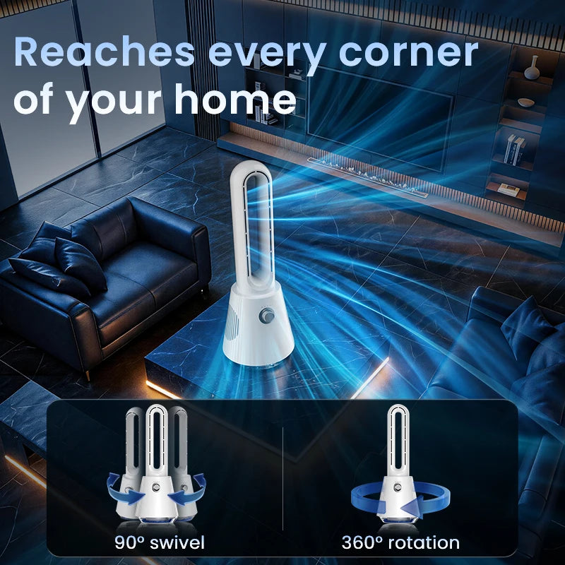 2026 Ultra Quiet Bladeless Electric Tower Fan Air Purification Circulation 3000mAh for Dormitory Desk Floor
