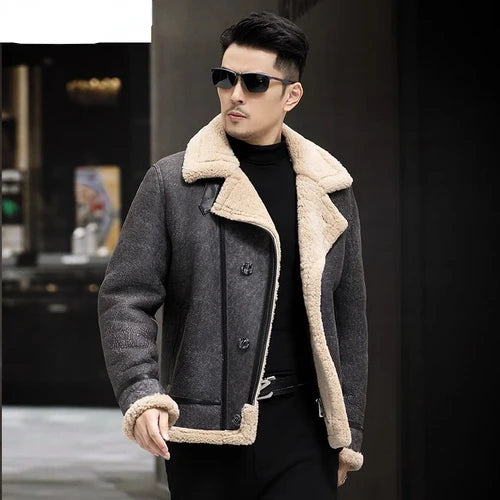 YOLANFAIRY Original Leather and Fur Integrated Coat Men's Sheepskin Jacket Motorcycle Jackets Male Winter Thick Fur Coats FC