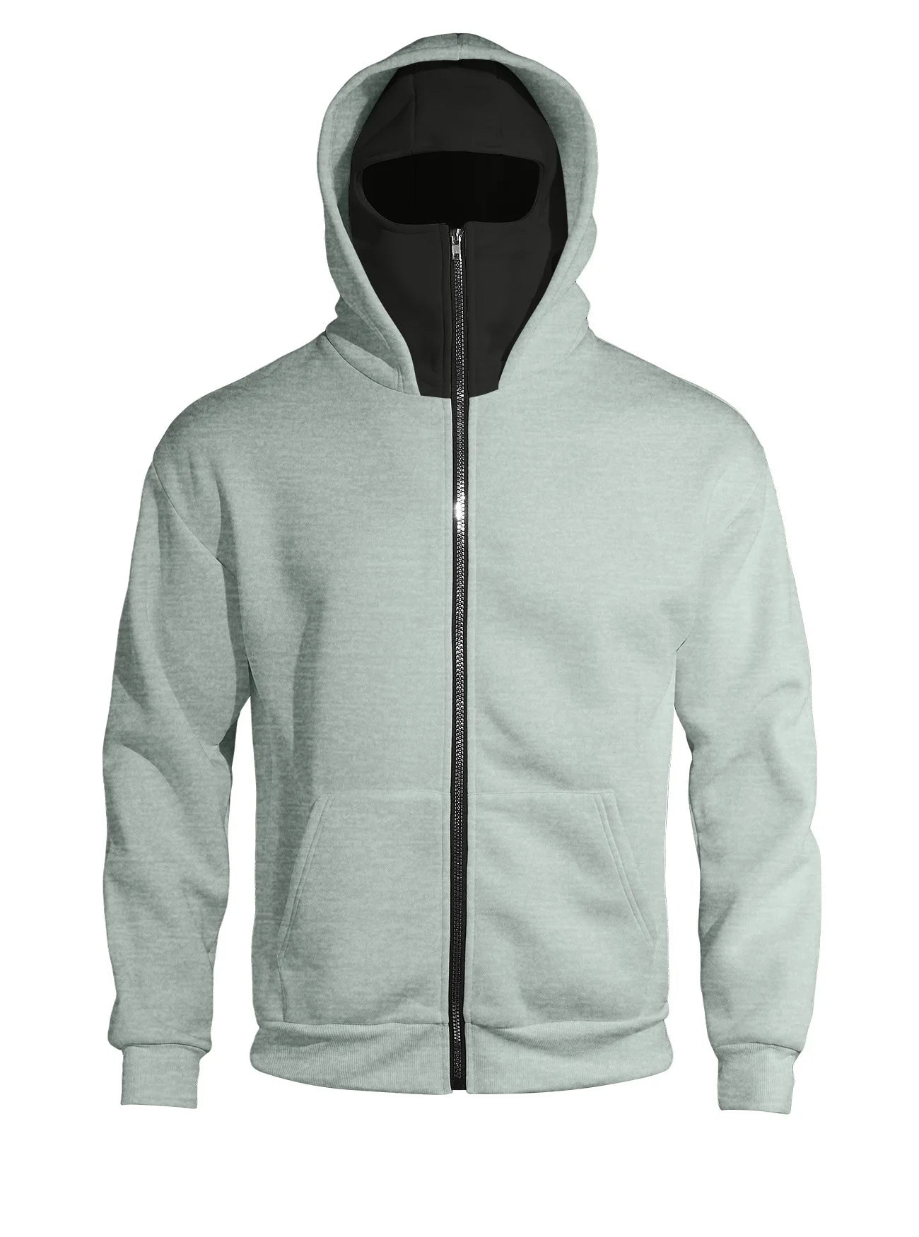 Men's Full Zip Hoodie with Built-in Face Mask Balaclava Techwear Sweatshirt with Crossbody Strap Tactical Streetwear Top