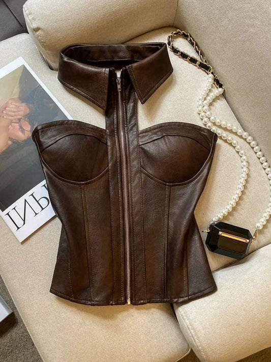 Spring 2026 Pure Desire Sweet And Spicy Design Hanging Neck Shoulder Bared Zipper Tube Top Women's Top with Chest Pad