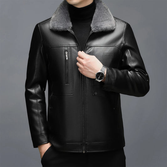 YXL-3302 Spring And Autumn Men's Genuine Leather Coat With Fur One Piece Collar Sheepskin Short Top Thickened And Warm Winter