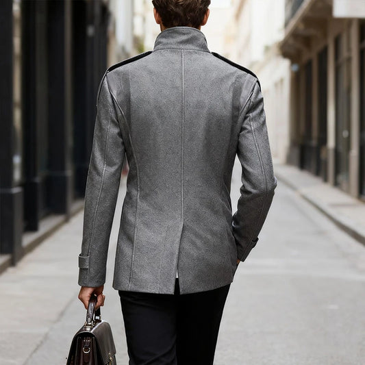 Men's Double-breasted Woolen Overcoat Fashion Solid Color Mid-length Jacket Luxury Light Business Stand Collar Trench Coat M-3XL