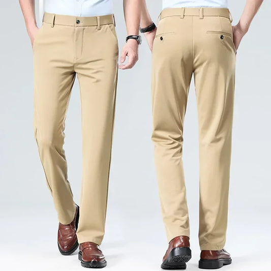 Men Suit Pants Light Thin Elastic Slim Fit Dress Pants Business Solid Casual Straight Leg Trouser Men Clothing Oversize 29-42