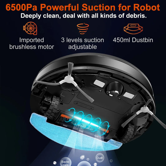 ABIR X9 Robot Vacuum Cleaner,Laser Lidar,UV Spot Cleaning, 6500PA Suction,Multi-Floor Map,Smart Zone Control,Auto Carpet Boost