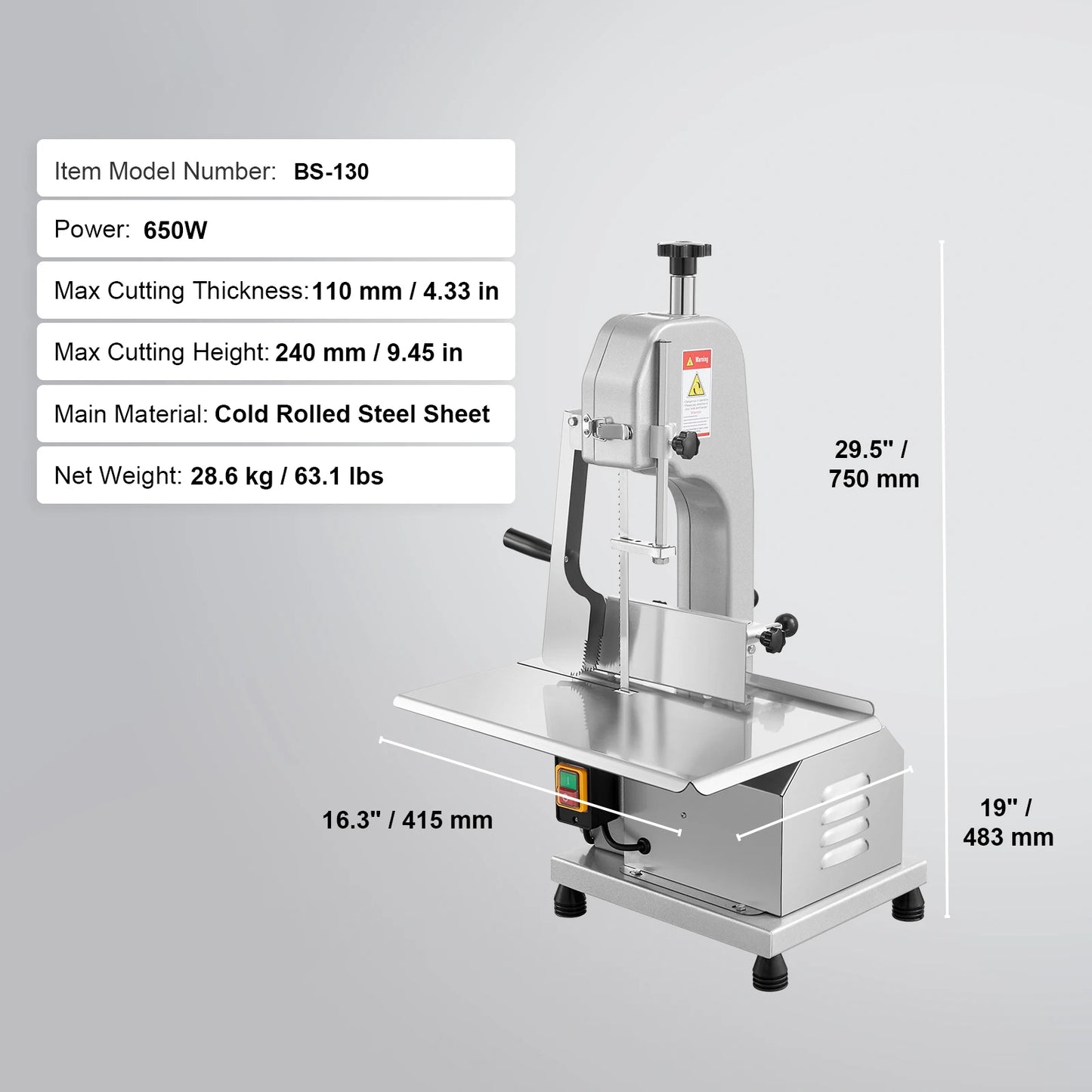 SucceBuy 650W 1800W Commercial Electric Meat Bandsaw Stainless Steel Countertop Bone Sawing Machine for Rib Pork Beef