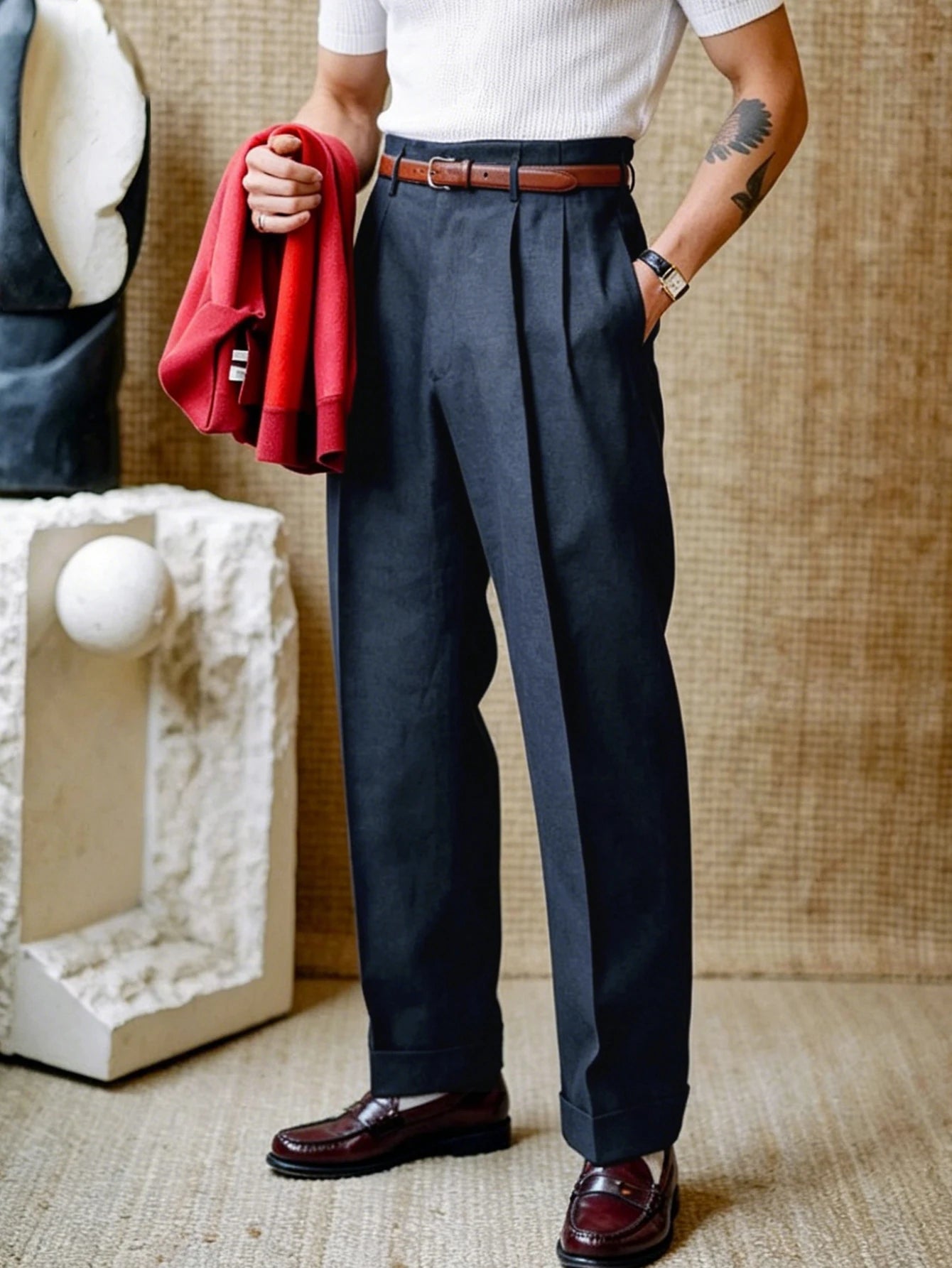 2026 SS Men's Woven Suit Pants,Straight Leg Trousers, Button & Zip Pocket,Loose Business Casual Formal Summer Pants,No Belt Pant