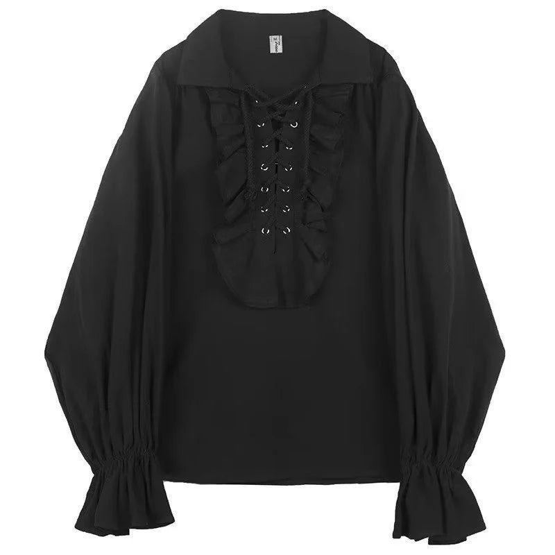 Zadily 2025 Summer Women's Lolita Ruffle Trim High Neck Shirt Lace-Up Lantern Sleeves Fitted Waist Vintage Elegant Party Blouse
