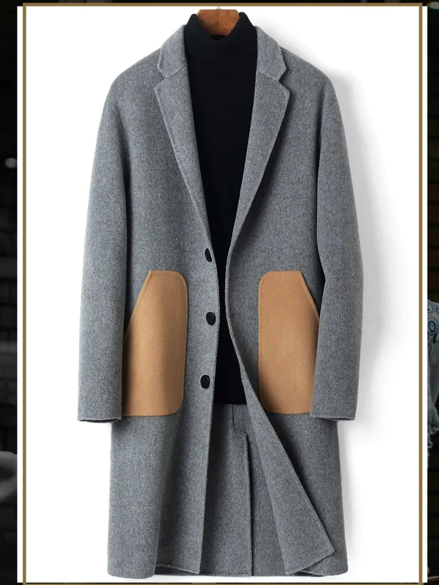 YOLANFAIRY 2025 Men Clothing 100% Wool Coat Autumn Winter Double-sided Wool Trench Coat Long Coat Windbreaker Jackets Abrigos