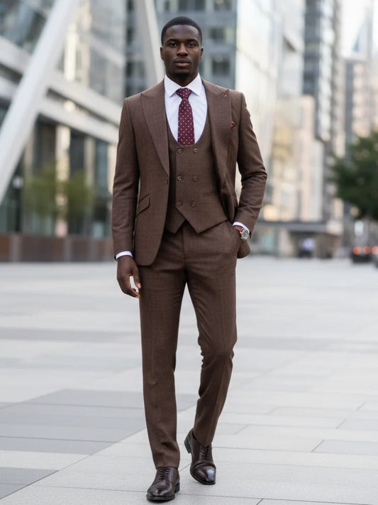 ST Cassy High Quality Men's Suit brown 3 pcs set Slim Fit Male Groom Wedding Blazers Party Dress Suit Business Office
