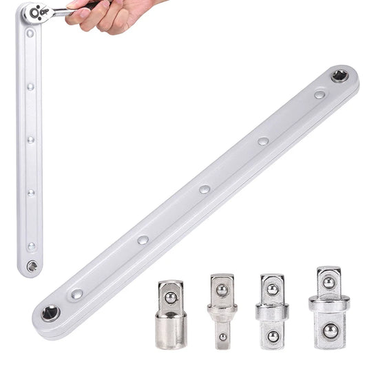 1 Set of Impact-Ready Offset Extension Wrenches, Tight-Fitting Extension Wrench Set, with 4 Square Drive Adapters, for Small Universal Extension Wrenches
