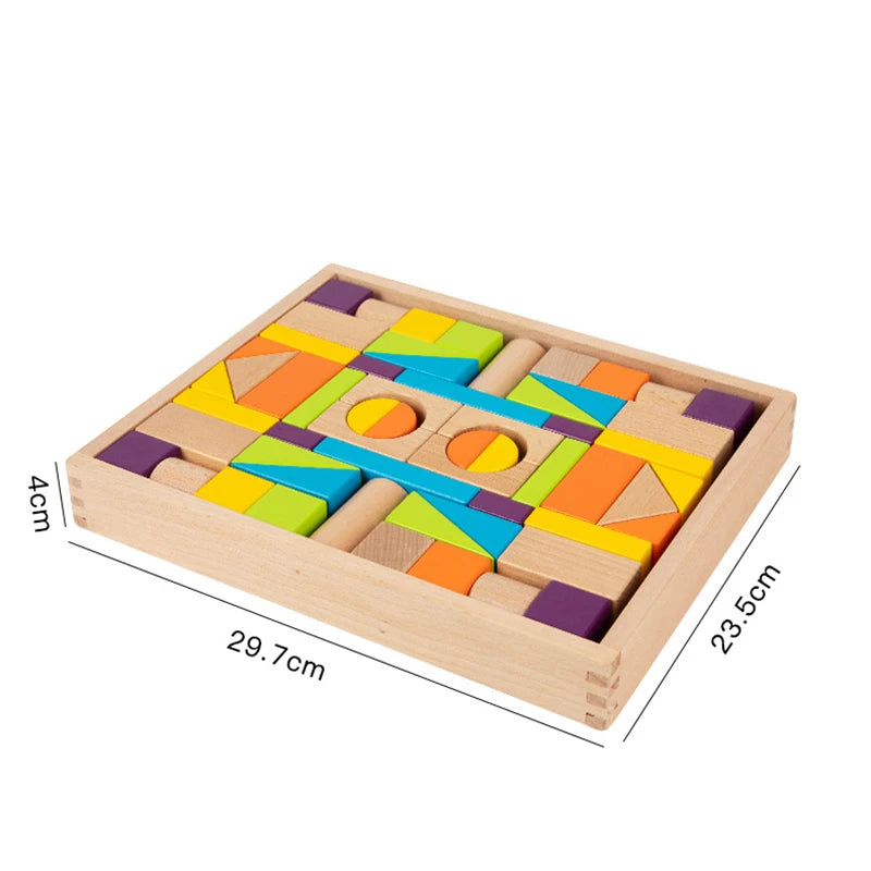 Big Size Wooden Blocks Rainbow Building Blocks Stacking Wood Toy Shape Color Cognitive Learning Toys Montessori Early Education