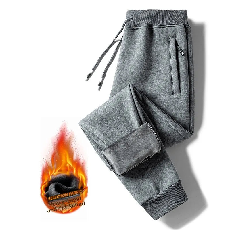 Men's Winter Thickened Fleece Lined Casual Pants Loose Fit Sporty Youthful Style mid Waist Long Trousers with Cuffed Ankle