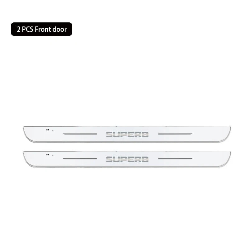 Customized Car Door Sill Strip Light for Skoda Superb Logo Ambient Lamp USB Welcome Power Moving LED Car Scuff Pate Pedal