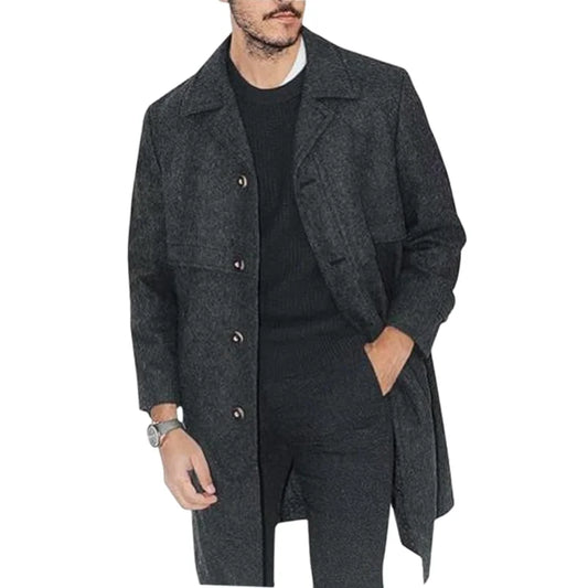 Men's Lapel Coat Office Street Casual Suit Wool Blends Outdoor with Lining Long Jackets Eu US Size Single-breasted Men Clothing
