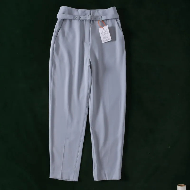 High Waist Belted Slim Fit Trousers Vintage Simple Sle Casual Pants for Women Spring Summer Autumn High Faion Goods
