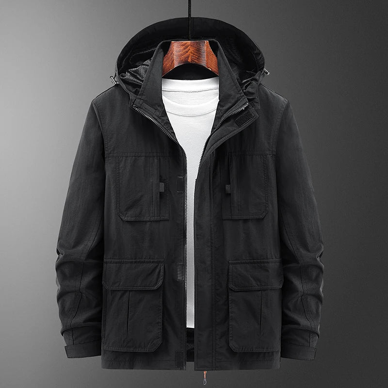 2025 new assault jacket, casual outdoor hooded plus size jacket, men's middle-aged and elderly jacket, autumn and winter o