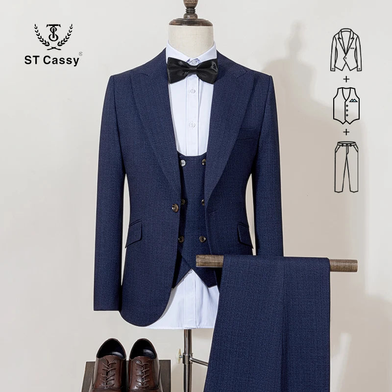 ST Cassy High Quality Men's Suit brown 3 pcs set Slim Fit Male Groom Wedding Blazers Party Dress Suit Business Office