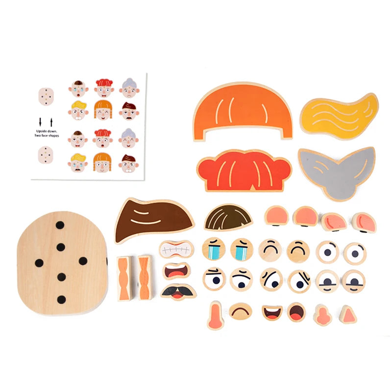 Character Face-Changing 3D Puzzle Toy Montessori Benefits Intelligent Character Animal Wooden Face-Changing Block Challenge