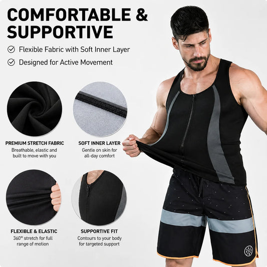 Neoprene Sauna Suit for Men Waist Trainer Body Shaper Sweat Suit for Weight Loss Workout Slimming Vest