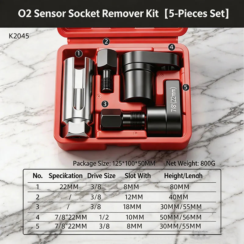 Universal Oxygen Sensor Socket Set O2 Lambda Sensor Removal Tool Kit Automotive Wrench Remover Installer Multi Size Box Tool