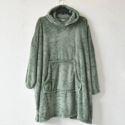 Unisex Thickened Coral Fleece Hooded Robe Winter Warm Comfortable Velboa Loose Fit Home Clothes Couple Matching Pajamas