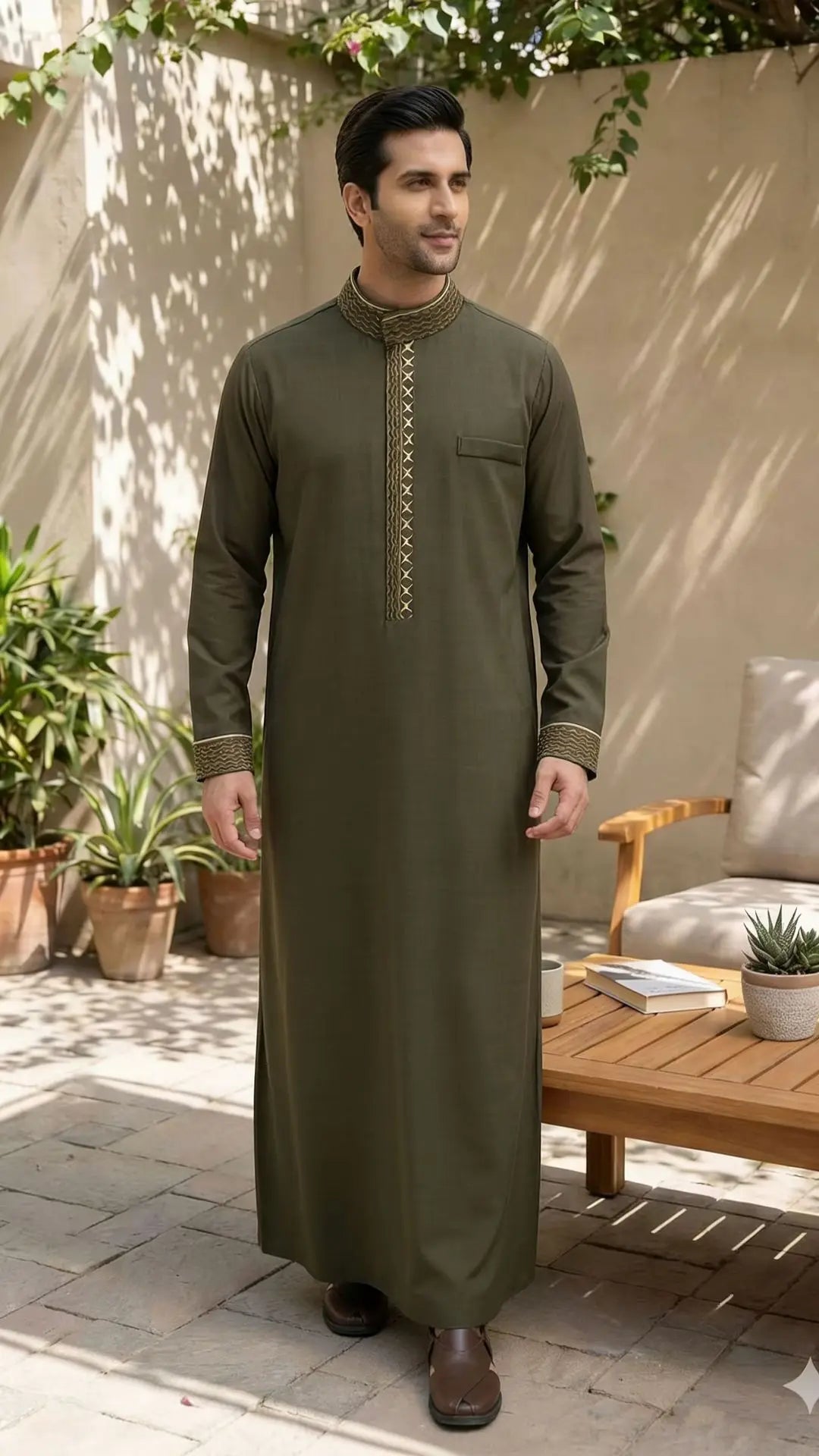 2026 New Men's Stand Collar Long Sleeve Embroidered Loose Fit Shirt Long Dress Robe Abaya Ramadan Dubai Luxury Islam Elegant