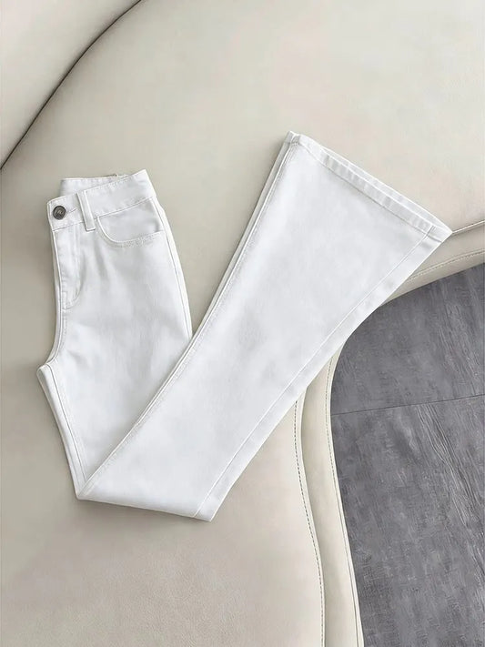 White Slim Fit Straight Leg Jeans Men's American High Street Style Micro Flared Pants Youth Casual Wear All Seasons