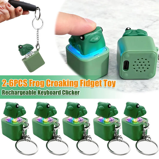 Rechargeable Keyboard Clicker Frog Fidget Toys W/ Sound Lights Portable Click Button Keychain for Kids Boys Girls Gift